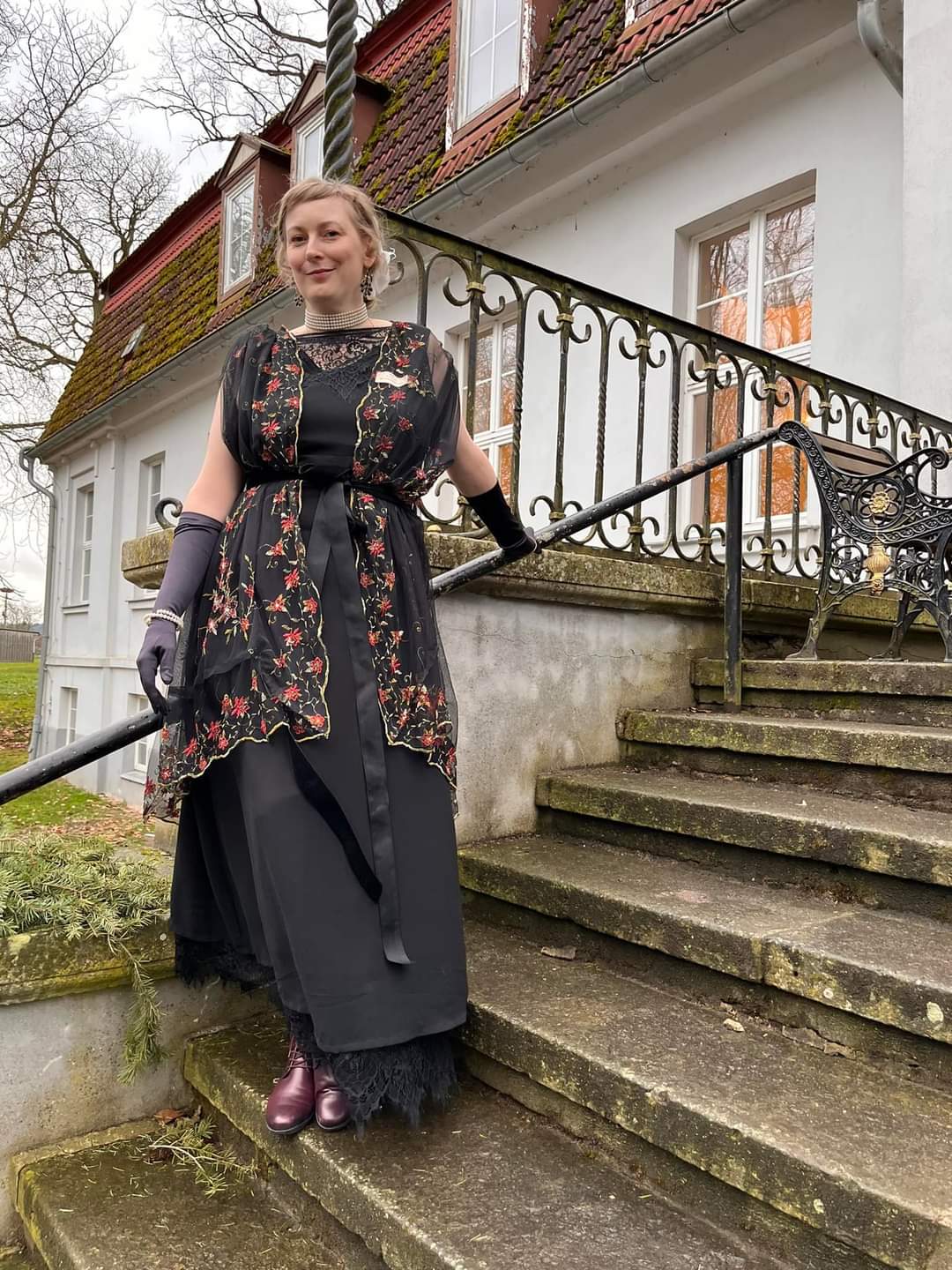 Edvardiansk aftenkjole med overkjole, XL