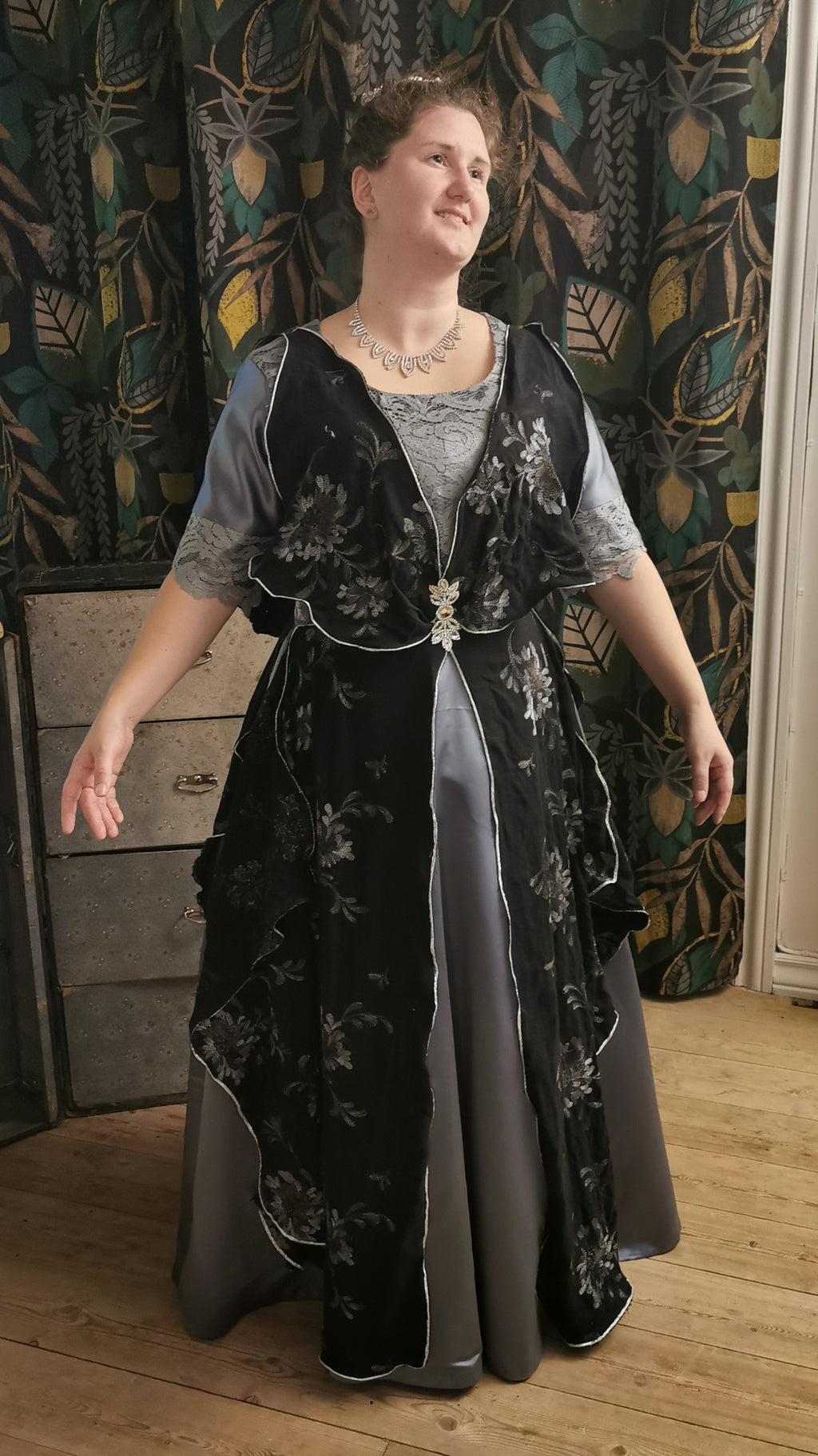 Edvardiansk aftenkjole, fancy dress sommerfugl, XL